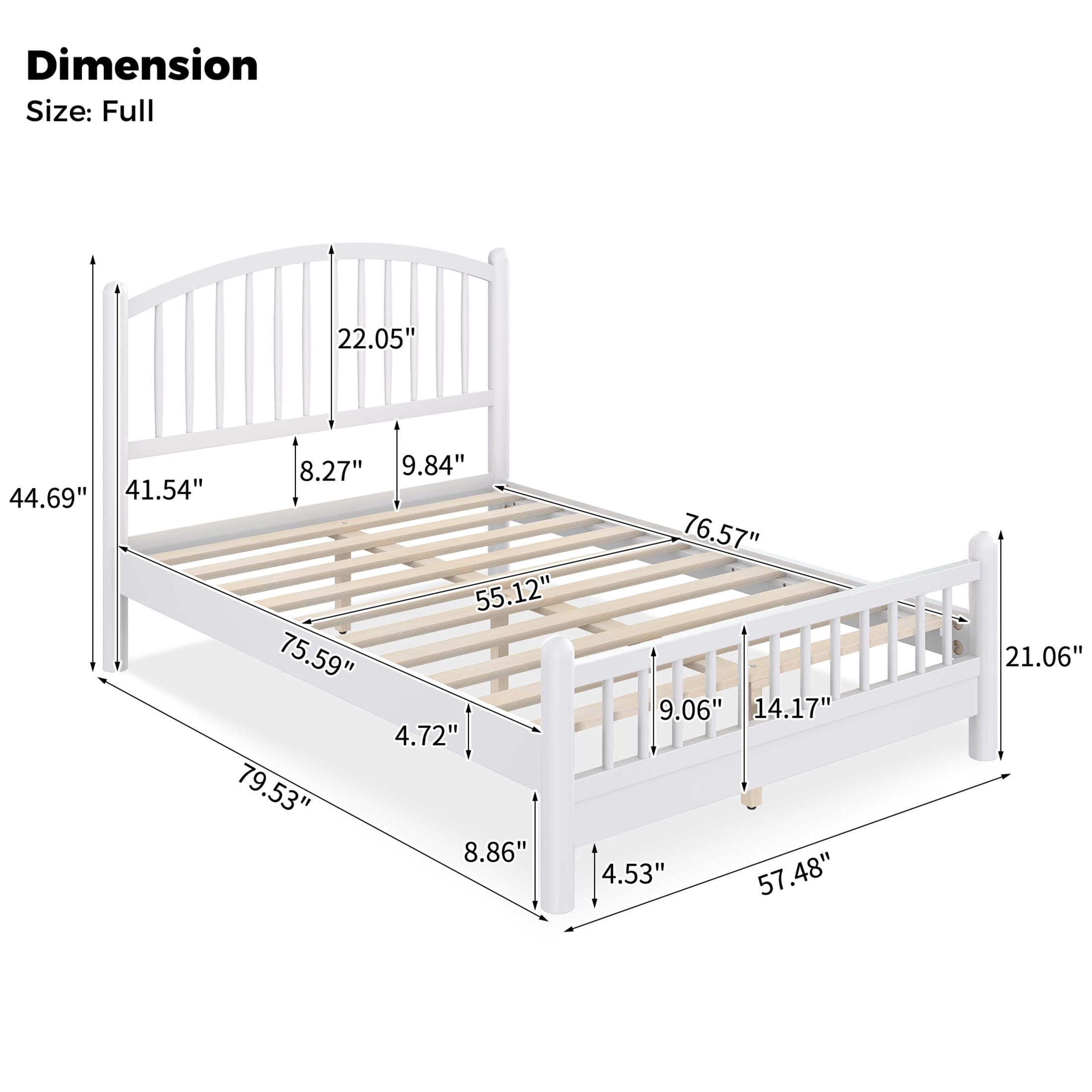 Noble House Alaric Full Wood Platform Bed Frame, Arched Spindle Headboard, Noise-Free Foundation, White
