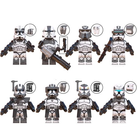 8 PCS Clone Wars Clone Trooper Wolf Regiment Commandos Action Figures Building Blocks Toys Set (Gift - 1PCS Turtle Keychain)