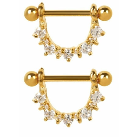 Nipple Ring Half Circle Drop Heart Surgical Steel Shield Pair Gold Plate