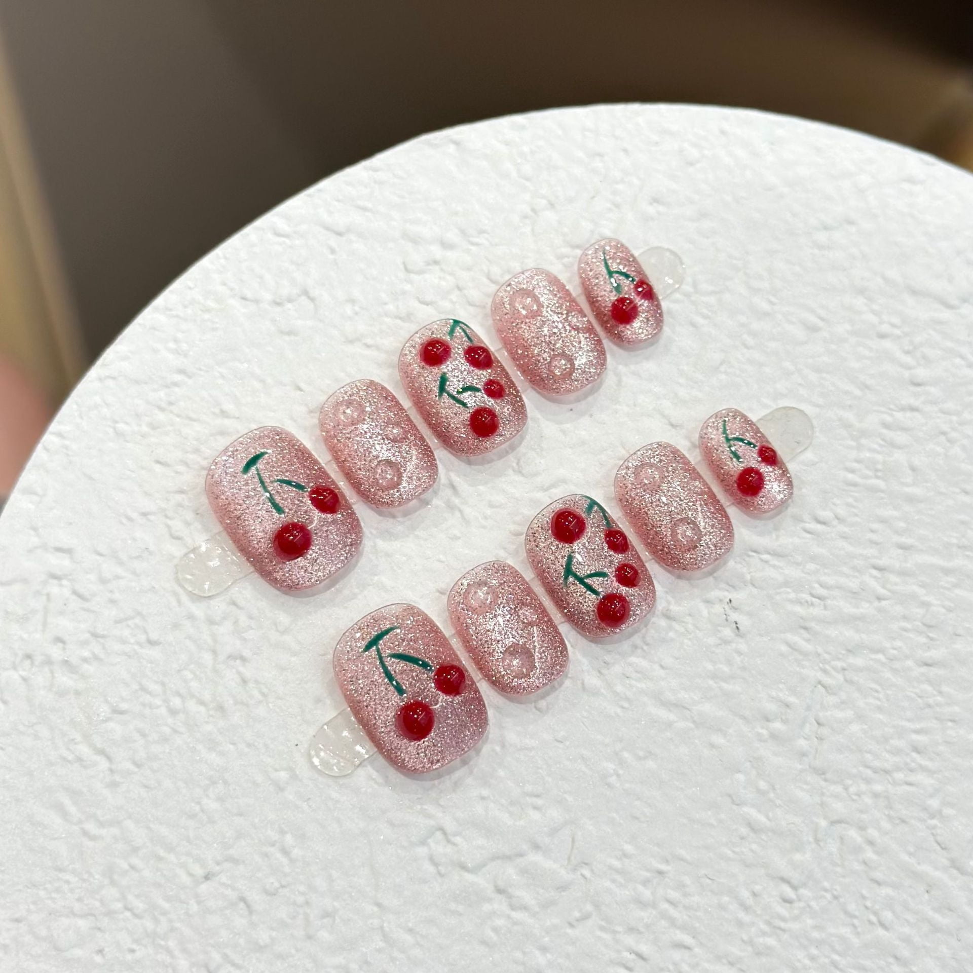 Wearing Nail Cherry Spar Cat's Eye Pink Detachable Nail Patch Short Phototherapy Nail Finished Wholesale Candy Color
