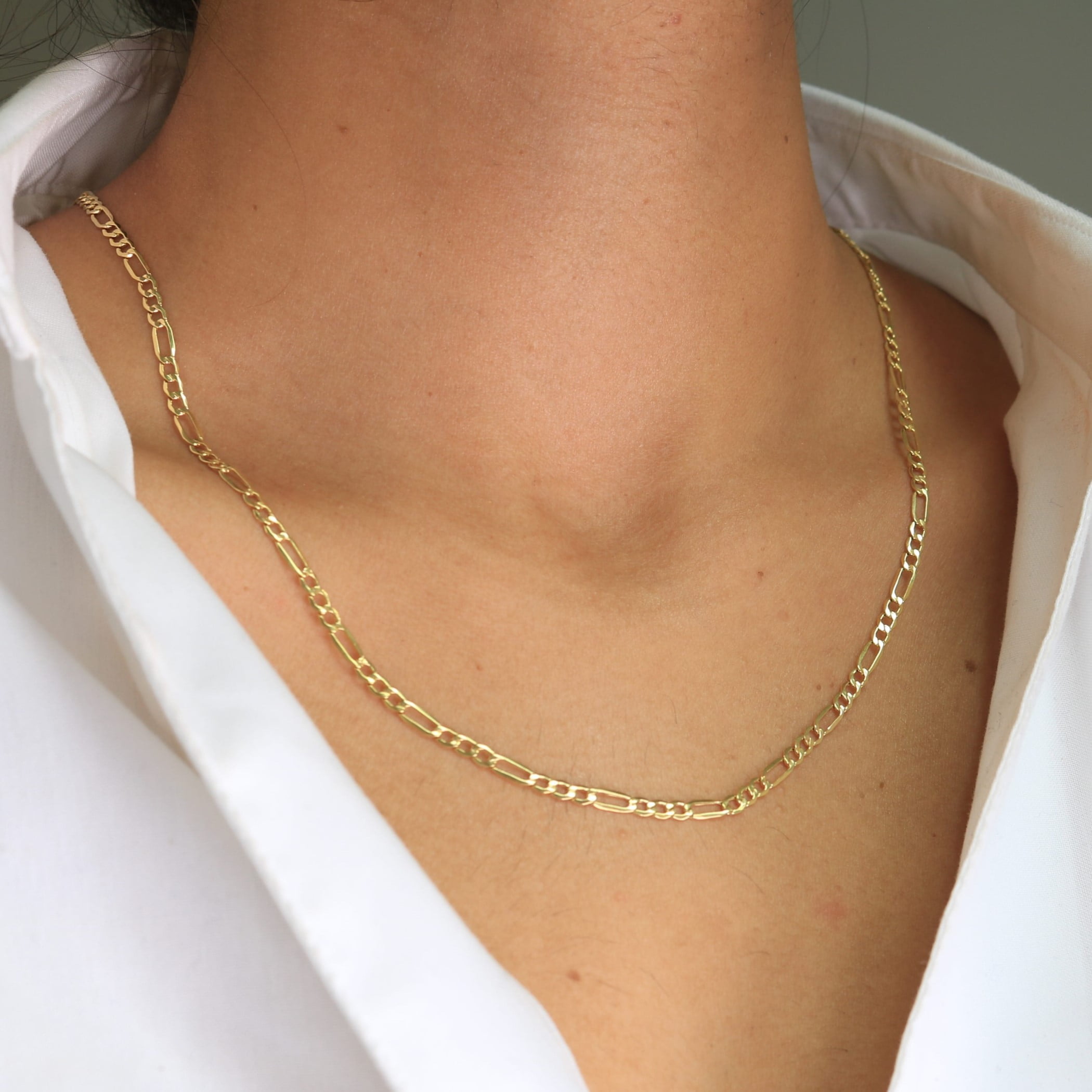 Nuragold 14k Real Yellow Gold Figaro Link 2.5mm Chain Necklace (16"-26") Italian Jewelry for Men & Women