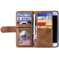thumbnail image 2 of Wallet Case for iPhone 7 Plus iPhone 8 Plus, Retro Matte 9 Card Holder Slots Zipper Pocket Case PU Leather Magnetic Closure Kickstand with Wrist Strap Shockproof Folio Flip Case - Brown, 2 of 8