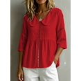 thumbnail image 4 of Women's Doll Collar Eyelet 3/4 Sleeve Peplum Blouse Red S, 4 of 7