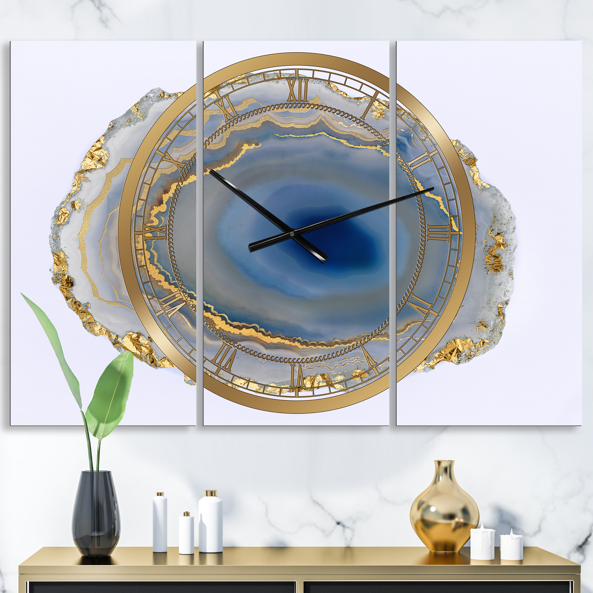 Designart 'Golden Water Agate' Large Fashion Wall Clock