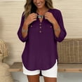 thumbnail image 4 of Paiwinds Women's Linen V-Neck Top with 3/4 Sleeves, Casual Loose Fit Button Front Blouse with Pockets, Solid Color Summer Tunic for Ladies, 4 of 9