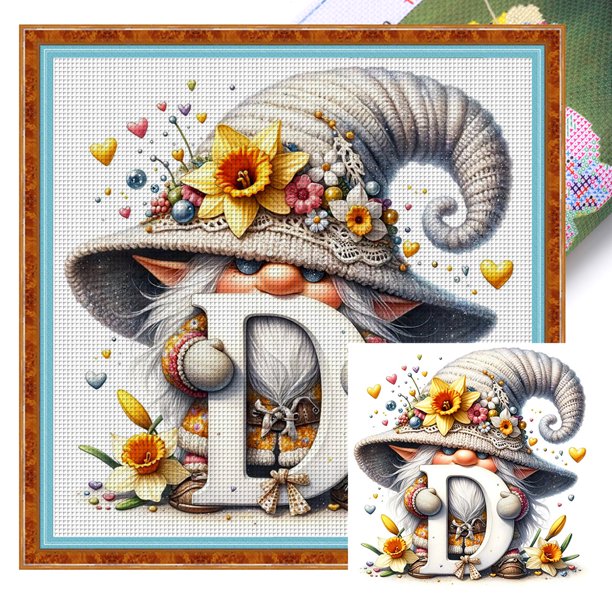 Bordado Eco-Cotton Thread 11CT Print Goblin Letter D Cross Stitch40x40cm