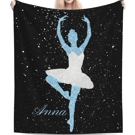 Personalized Beautiful Girl Dance Shadow Throw Blankets with Name Custom Fleece Blanket for Dancers Kids Girls Women as Christmas New Year Birthday Gifts