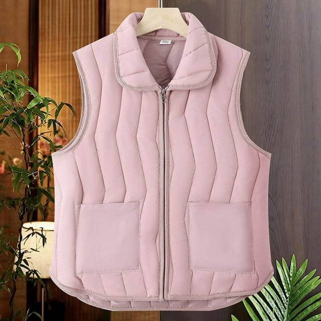 Veste Sans Manches Fine Unie pour Femmes avec Col Rabattu, Poches Zippées - Gilet Léger pour Superposition par Temps Frais