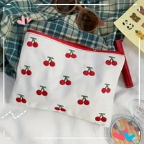 Embroidered Cherry Makeup Bag, Travel Zipper Cosmetic Pouch, Toiletry Organizer For Women And Girls