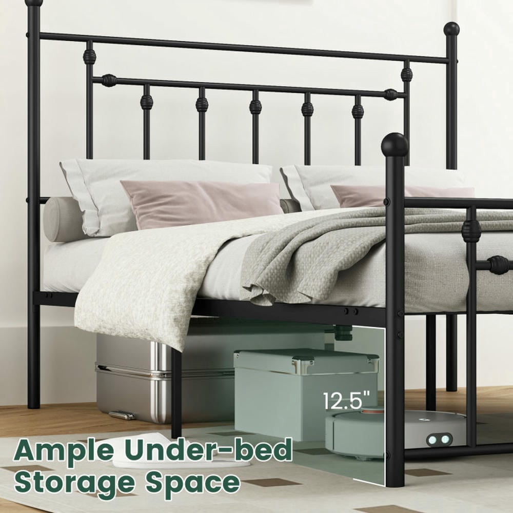 GVN Sturdy Bed Frame, Bedroom Platform Bed Frame,Full/Queen/Twin Size Heavy-duty Metal Bed Frame with Headboard-Queen Size