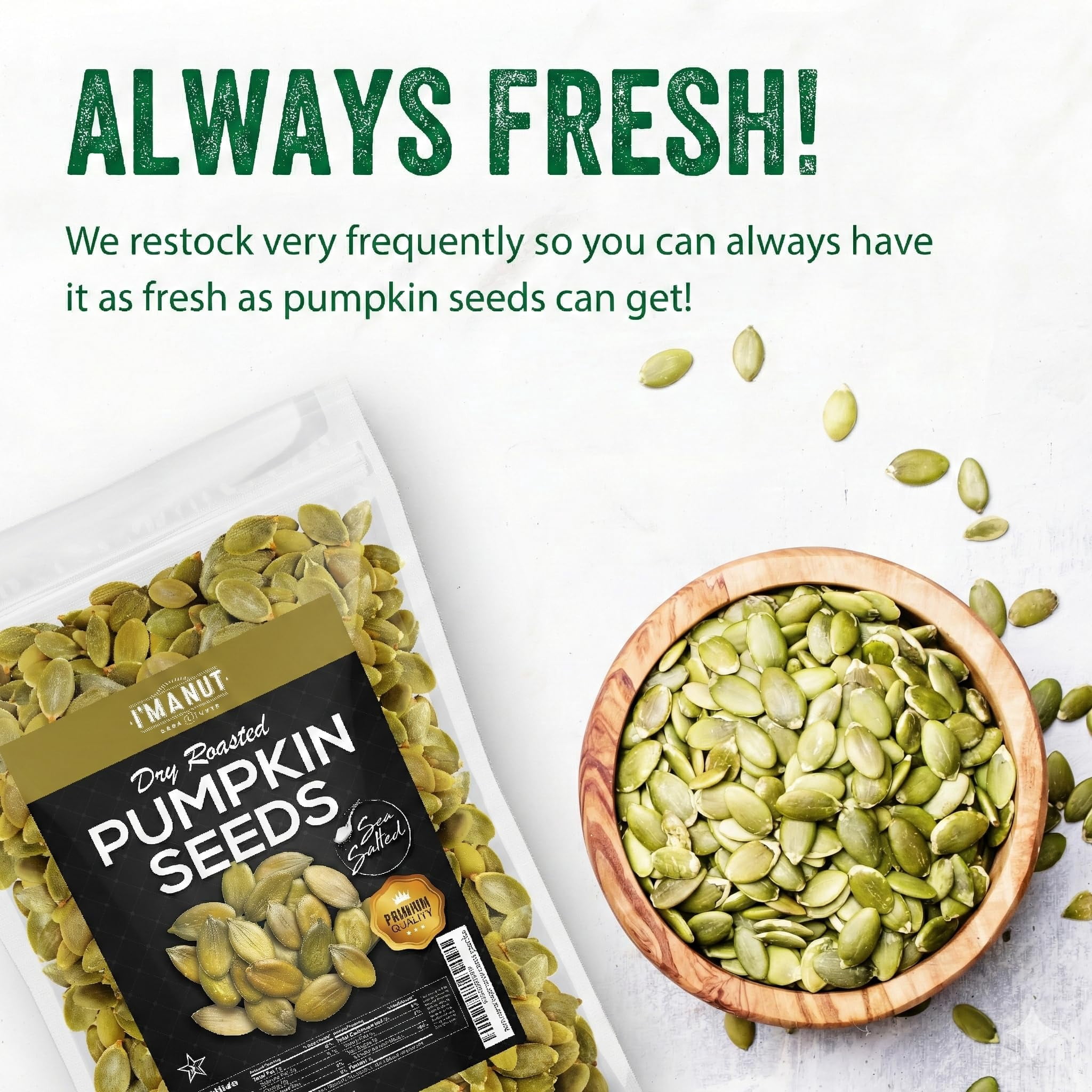 I'M A NUT Dry Roasted Pumpkin Seeds with Sea Salt-No oil No PPO Non GMO Vegan Kosher-48 oz