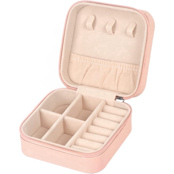 PU Leather Travel Jewelry Case 3.9x3.9x2 in with Zipper for Necklaces Rings