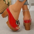 thumbnail image 4 of Rokment Women's Buckles Platform Dressy Slides Sandals 2026 Ladies Fashion Casual Leather Peep Toe Slip on Chunky Block High Heels Half Slippers Mules Red Size 8.5, 4 of 7
