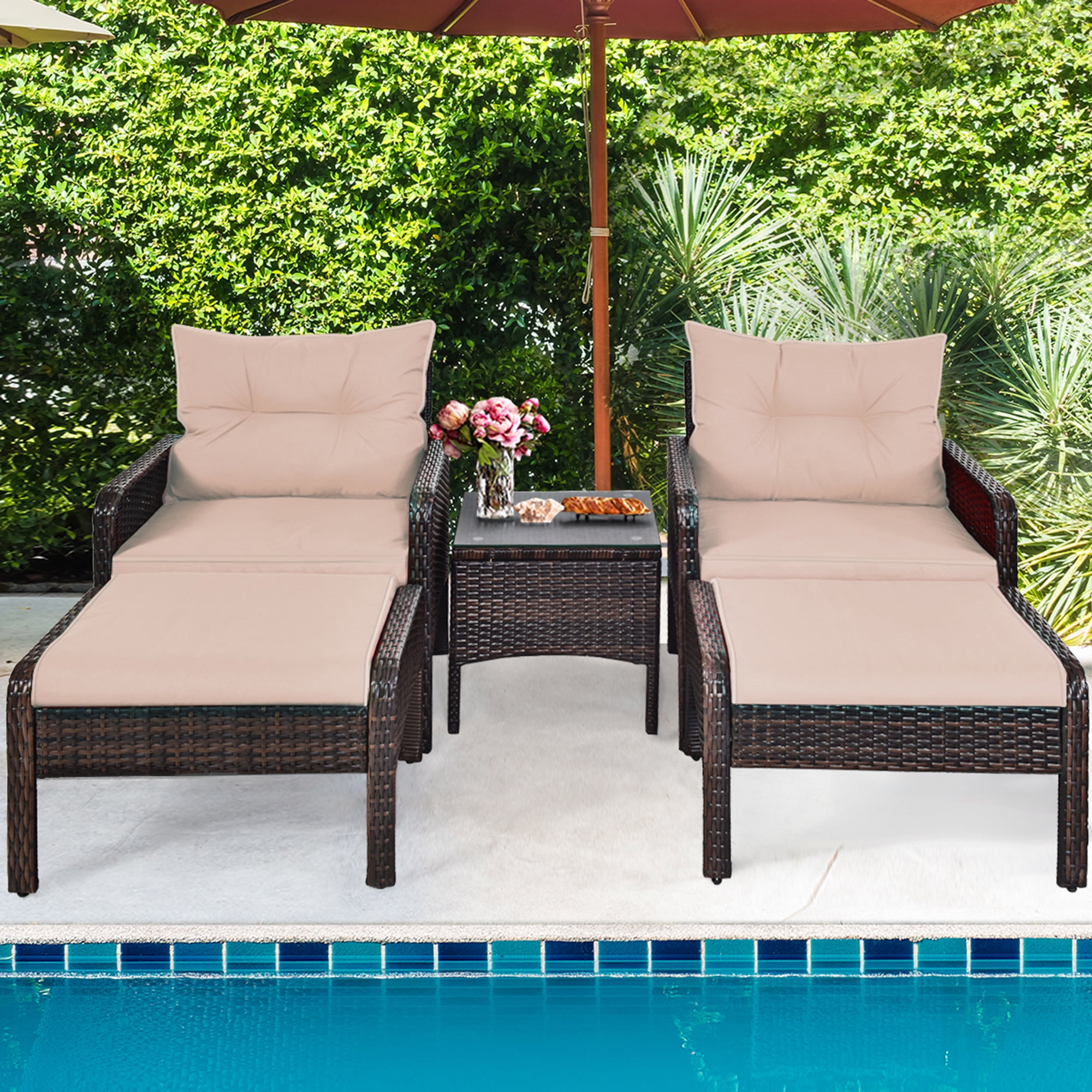 Gymax 5 PC Patio Set Sectional Rattan Wicker Furniture Set Home Outdoor