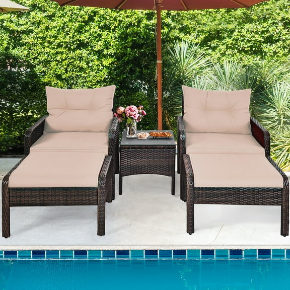Gymax 5 Pieces Patio Rattan Furniture Set Outdoor Home Sectional Wicker Set, Coffee   Brown