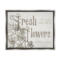 Stupell Industries Antique Fresh Flowers Botanical Signage Graphic Art Luster Gray Floating Framed Canvas Print Wall Art, Design by Daphne Polselli