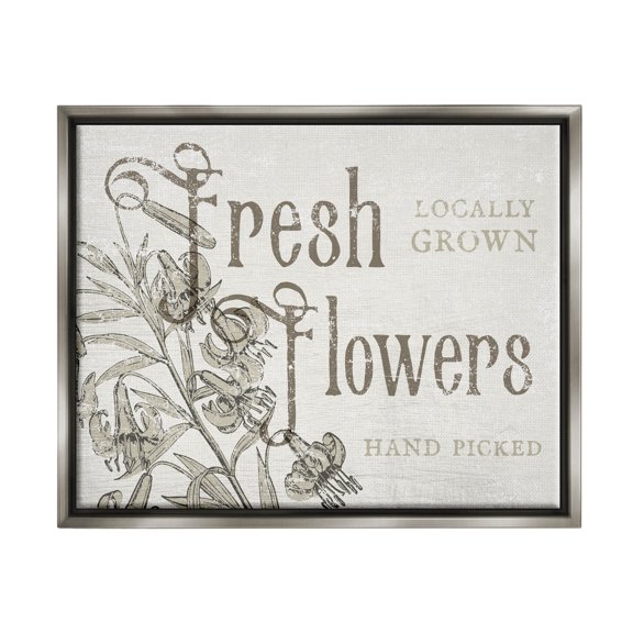 Stupell Industries Antique Fresh Flowers Botanical Signage Graphic Art Luster Gray Floating Framed Canvas Print Wall Art, Design by Daphne Polselli