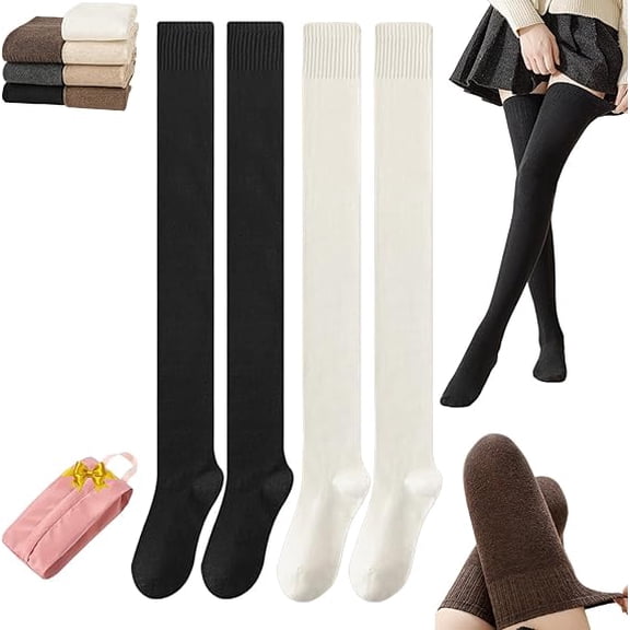 Wateresty Socks,Wateresty Women Thigh High Socks,Winter Warm Soft Anti-Slip Thick over the Knee High Boot Stockings for Women(2pairs-a)