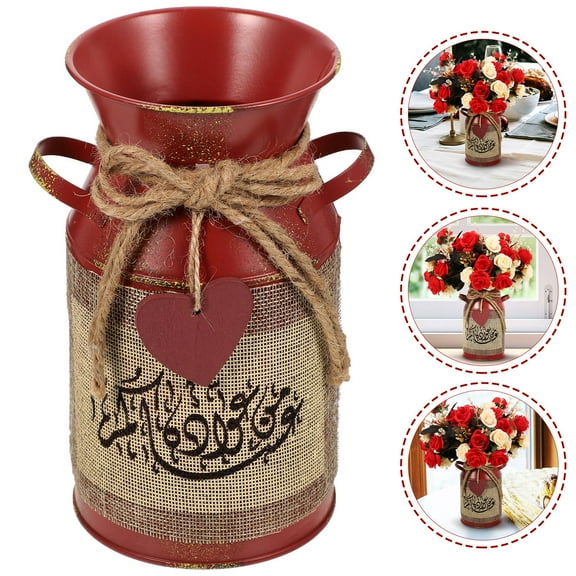 HAMPPLIES 1Pcs Red Vintage Iron Flower Vase for Home Decor and Table Decor 7.5x3.9x3.9in