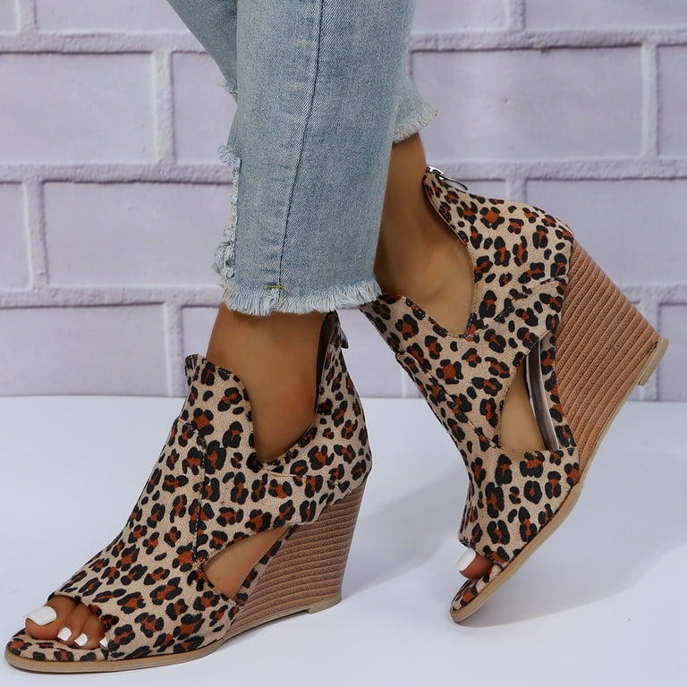 Leopard wedge heel shoes sale
