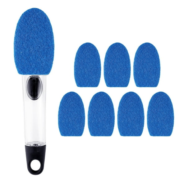 Lumikrypt Non-Scratch Dishwand Kit, 1 Dish Wand & 7 Sponge Refills, Dish Brush with Soap Control Dispenser, Dish Wand Refill with Hole, Reusable Sponges Kitchen Dish Scrubber for Pans, Dishes(Blue)
