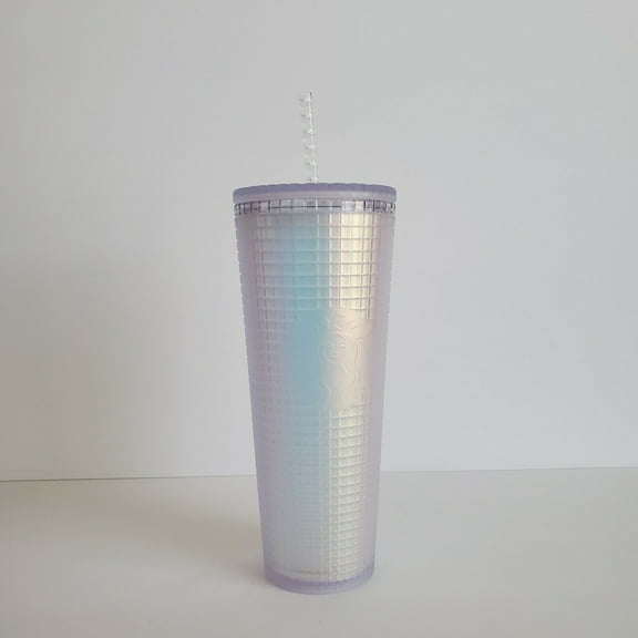 Starbucks 2022 Spring Soft Touch White Frosted Pearl Grid Iridescent