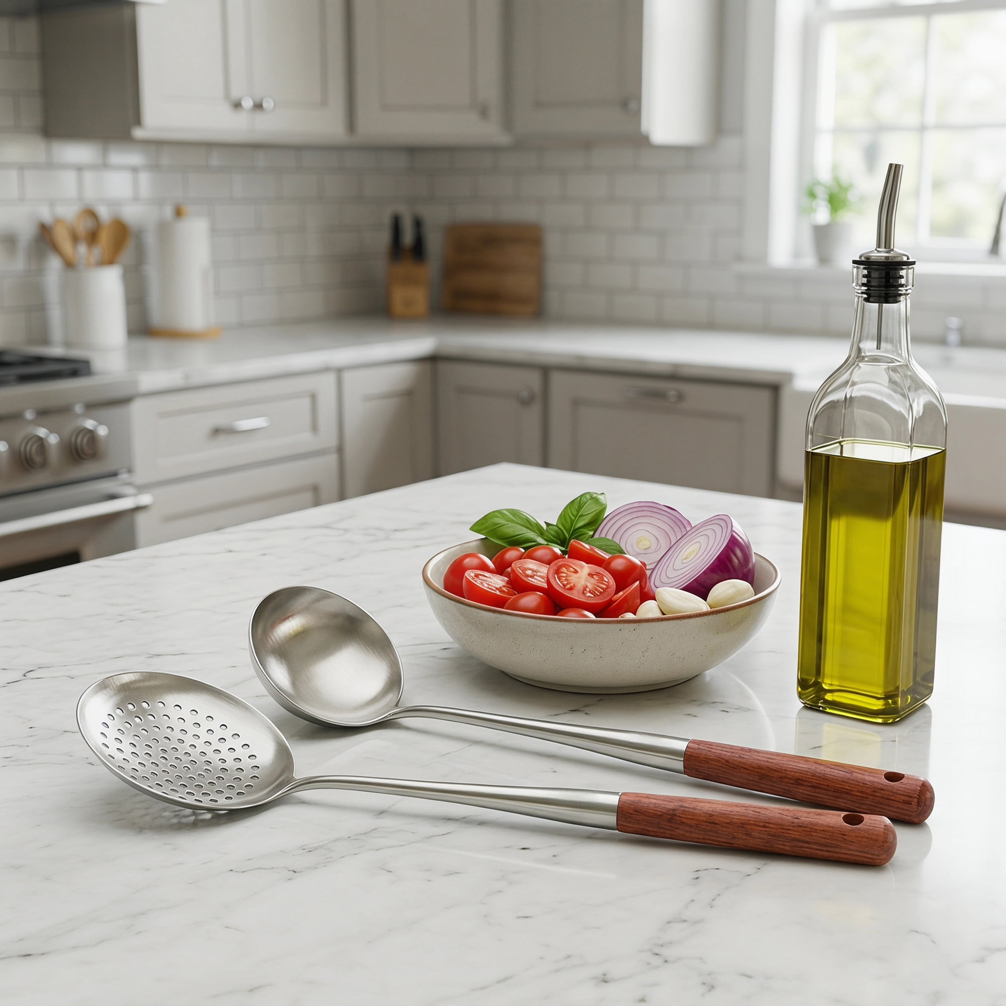 Unique Bargains Cooking Utensil Set, Stainless Steel Kitchen Gadgets Brown D 2pcs