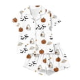 thumbnail image 4 of Halloween Pajamas Women,Fall Cute Pumpkin Ghost Print Pjs Short Sleeve Button Shirts and Shorts Pajamas Sets White XL, 4 of 9