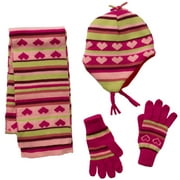 Girls' 4-Piece Heart-Stripe Scarf, Beanie and Gloves