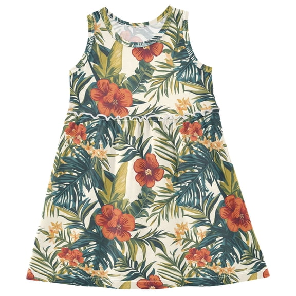 joogoo Girls Sleeveless Dress Tropical Leaf Flower Stylish Short Sleeve Dresses 4T