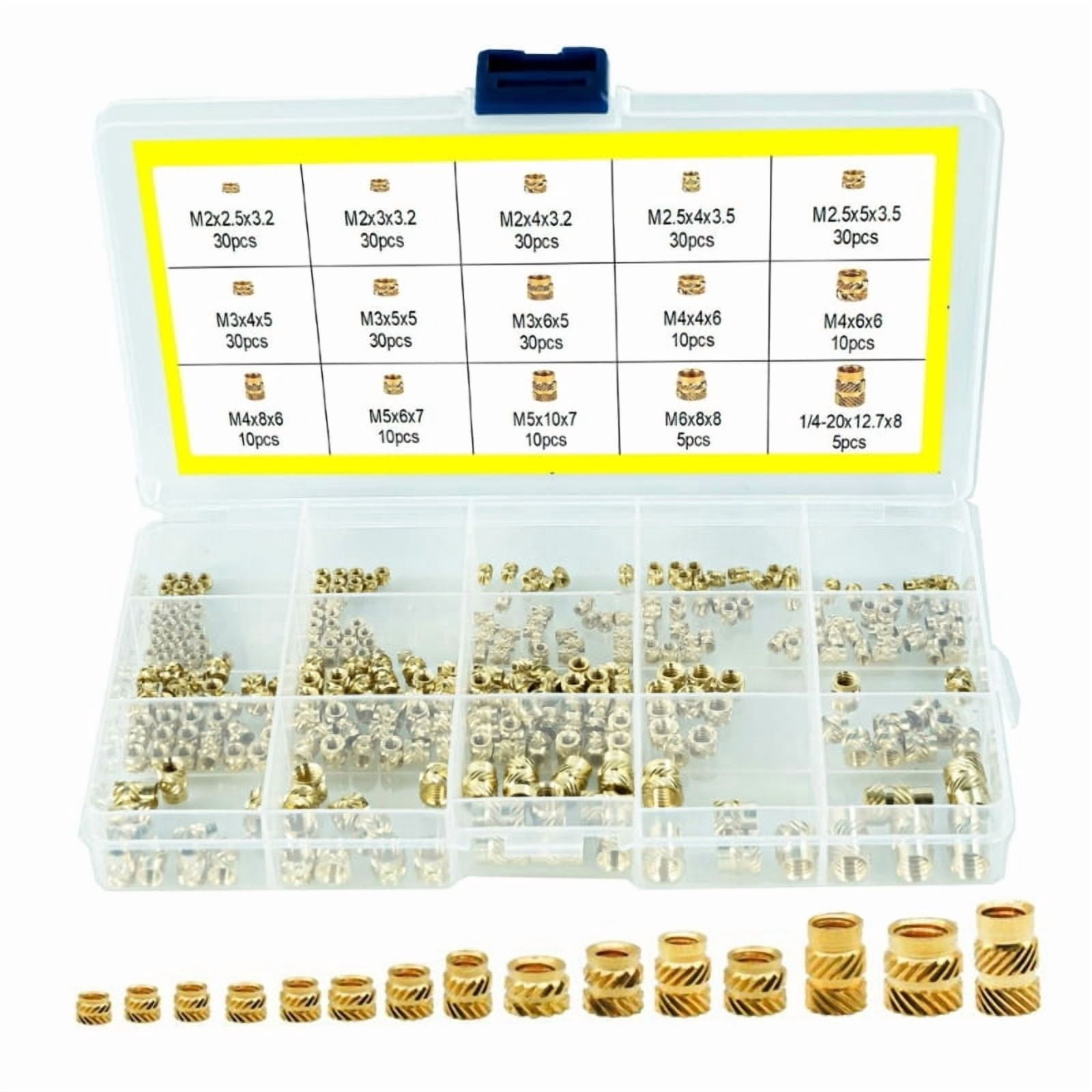 Zecic 300 Pcs Brass Knurled Nuts 2/2.5/3/4/5/6mm Threaded Inserts for 3D Printing