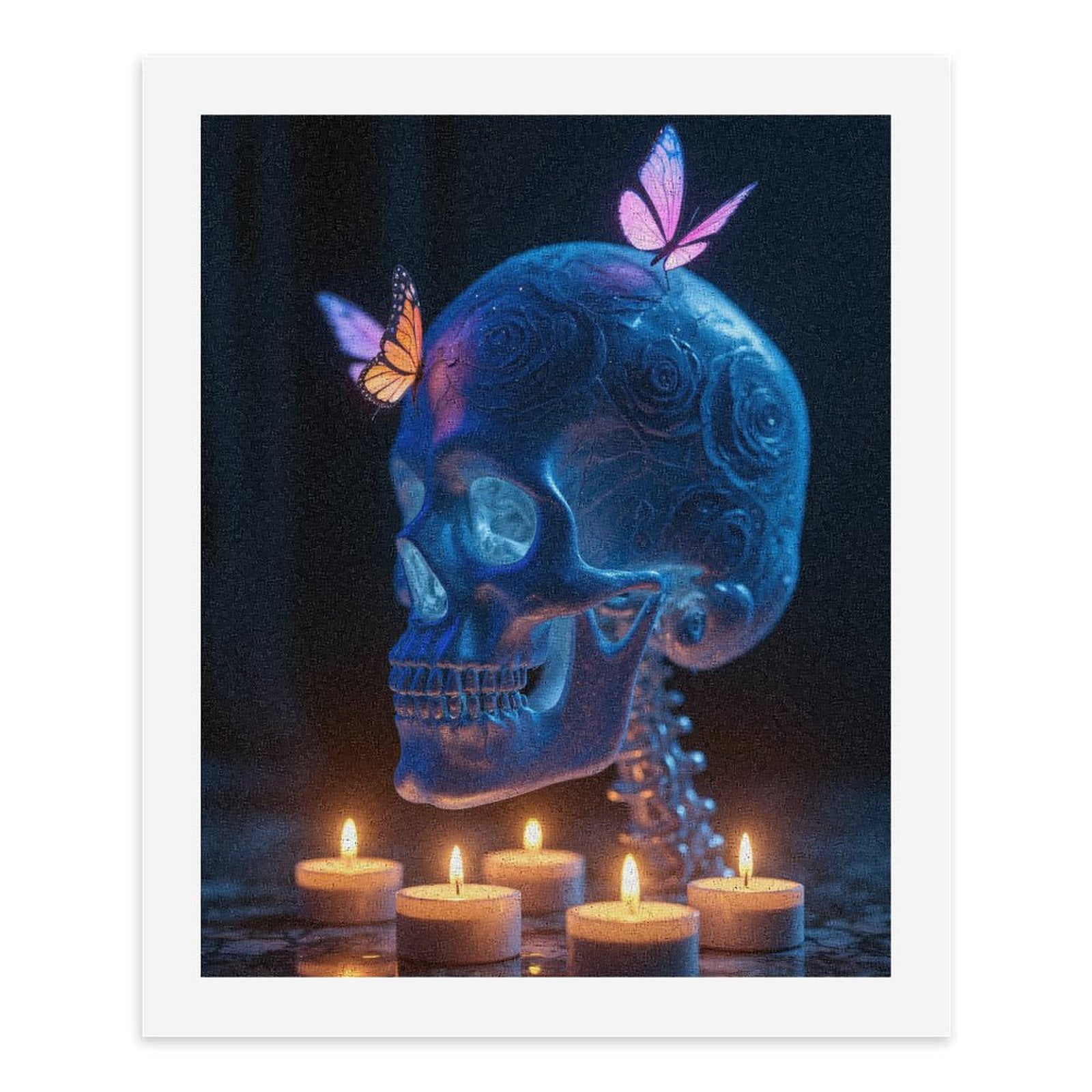 Paint By Numbers Kit for Adults Beginner - Blue Skull Butterflies Candle Glow DIY Canvas Painting Kits for Adults, Frameless Paint By Number for Adults for Home Wall Decor 16x20 Inch