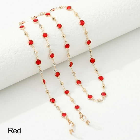 Xiao Hua Collar largo para gafas con cuentas de vidrio retro para hombres y mujeres, cordón para gafas, accesorios para gafas, cadena para gafas, rojo, 1 pieza
