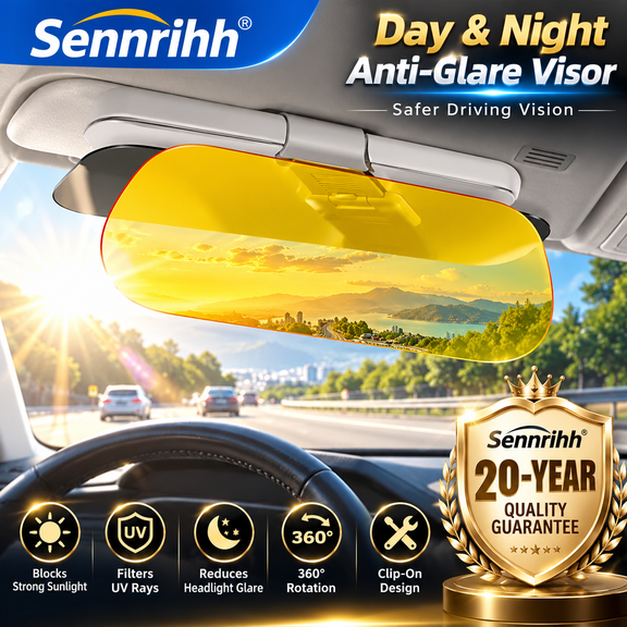 Day/Night Polarized Sun Visor Extender for Car/Trucks, Anti-Glare UV, Protection Clip-On Shield Shatterproof Optical Acrylic/Heat Reducer/Universal Adhesive-Free Sun Visor for Car Windshield