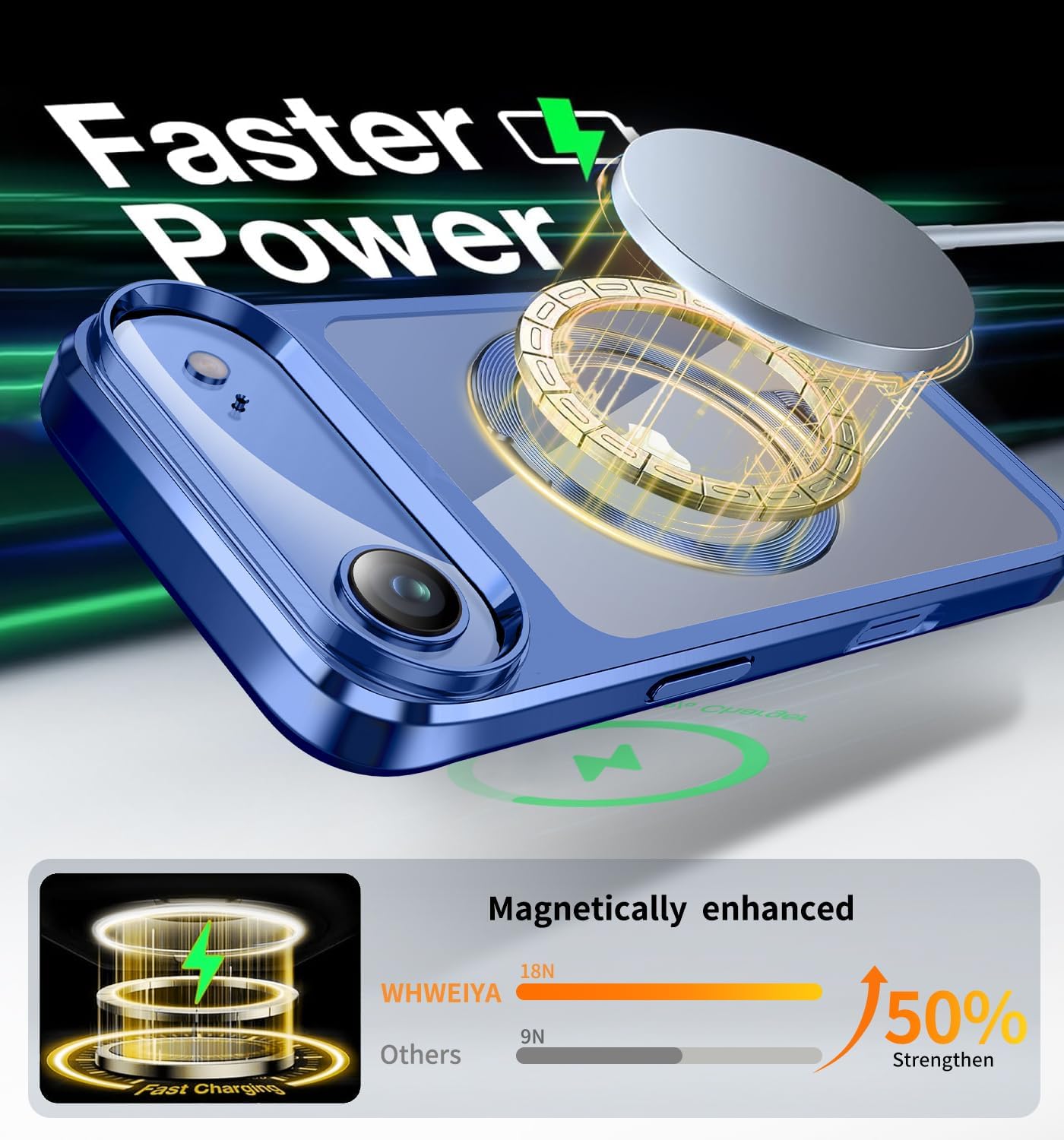 JETeacka CD Metal Ring & Invisible 360° Spin Stand Magnetic Case for iPhone 17 Air Electroplated Bumper Compatible with MagSafe Slim Clear Cover-Blue