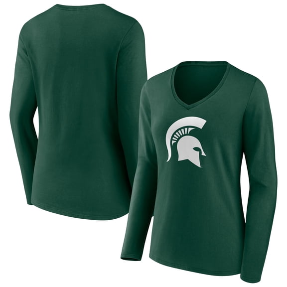 Women's Green Michigan State Spartans Logo Long Sleeve V-Neck T-Shirt