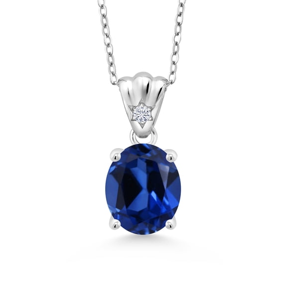 Gem Stone King 5.04 Ct Blue Created Sapphire E-F Lab Grown Diamond 925 Sterling Silver Pendant