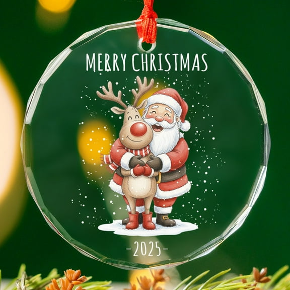 Lotusprinthandmade Merry Christmas Santa Lovers Glass Ornament 1-sided Printed Circle (3 inches), christmas santa glass ornament, santa christmas keepsake ornament
