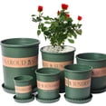 thumbnail image 1 of Visland Plastic Planter with Saucer, Dark Green Flower Plant Pot Nursery Seedling Planter Modern Container Outdoor Indoor Use for All House Plants Herbs Cactus, 1 of 7