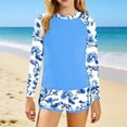 thumbnail image 5 of Girls Two Piece Swimsuits Size 10-12 Floral Print Short Sleeve Rash Guard with Swim Trunks Set, Two Piece Set Shorts, 5 of 5