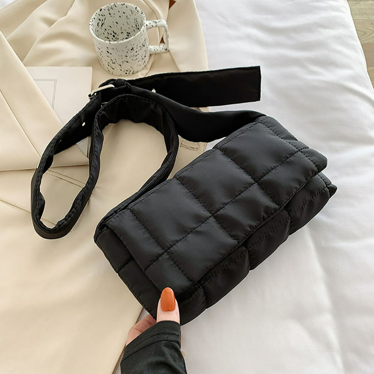 Bxingsftys Women Nylon Cotton Padded Handbag Winter Warm Tote Bag Small Flap Tote Handbag, Adult Unisex, Size: One Size