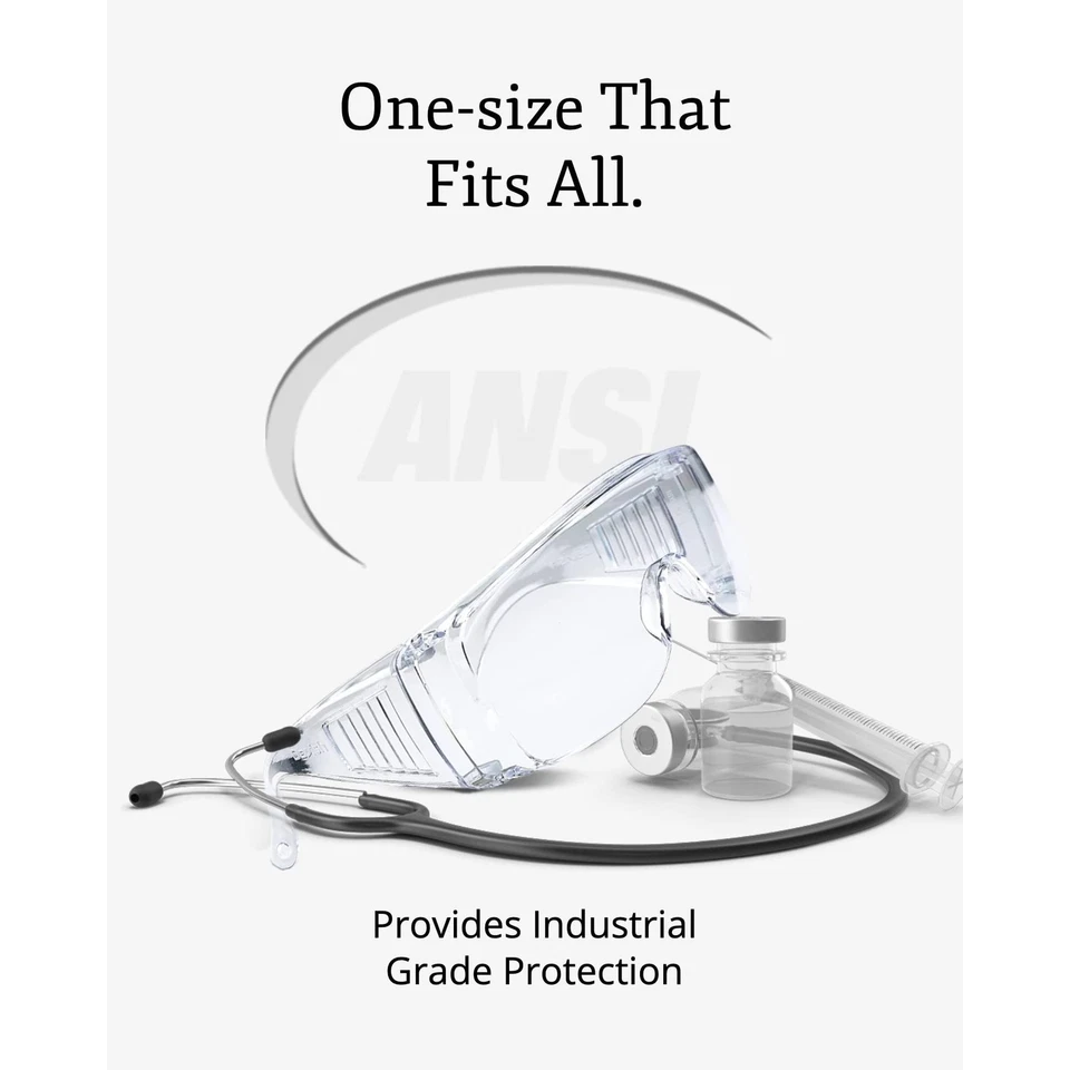 CIRCLE- 3 Bulk Pack Safety Glasses Over Eyeglasses Anti-Fog Crystal Clear Otg Goggles