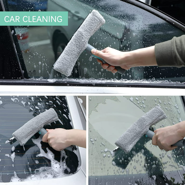 Window Squeegee and Microfiber Scrubber, 2 in 1 Window Cleaning