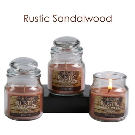 Hosley Set of 3 Rustic Sandalwood Highly Scented, 2.65 Oz Wax, Jar Candle. Ideal votive GIFT for party favor, weddings, Spa, Reiki, Meditation, Bathroom