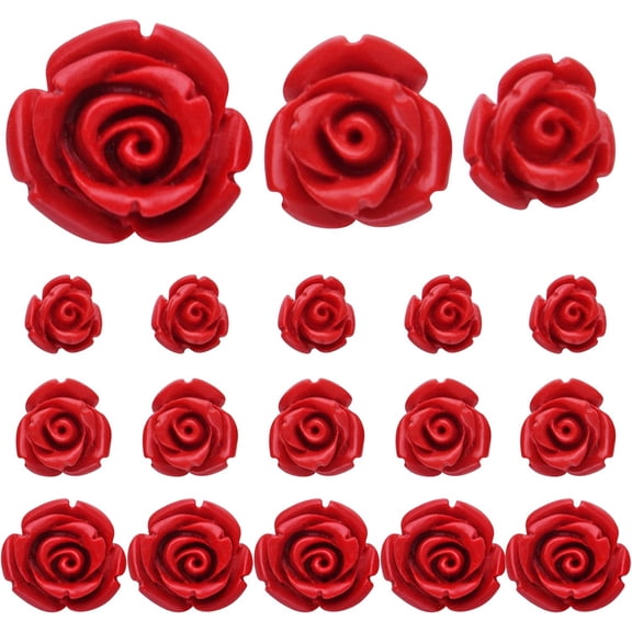 60pcs 8mm/10mm/12mm Red Rose Beads Detailed Carved Flower Loose Charm Beads Jewelry Making Accessories for DIY Necklace Bracelet Crafts Supplies Handmade Decoration