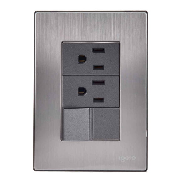 Placa Armada Inoxidable Con 1 Apagador Sencillo Y 2 Contactos De 1 Modulo Igoto gris oscuro Igoto INOX