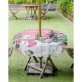thumbnail image 3 of Pink Christmas Outdoor Tablecloth - 52x70 Inch Rectangle Dining Table Cover, Snowman Snowflake Xmas Tree Elk Waterproof Outdoor Table Cloth with Umbrella Hole & Zipper for Picnic/Patio, 3 of 5