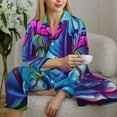 thumbnail image 6 of Fotbe Neon Free Play Pattern Long Sleeve Pajama Set for Women,Sleepwear Set,2-piece Loungewear Set,Soft PJs Comfy Nightwear with Pockets -, 6 of 7
