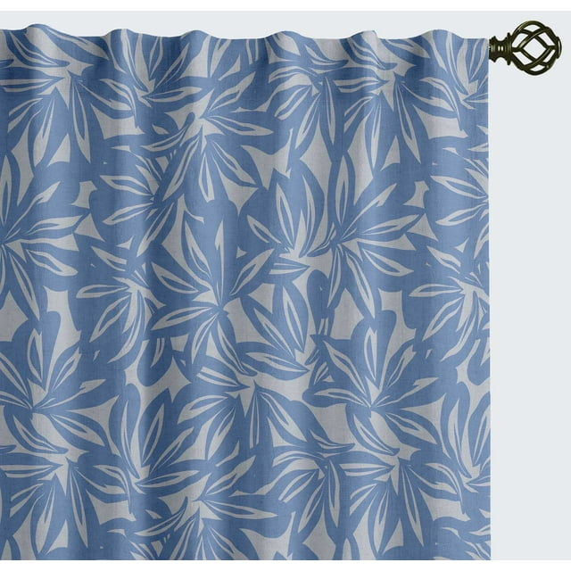 Vargottam Cotton Curtains for Windows - 3-in-1 Rod Pocket/Back Tab Short Window Drapes - Light Filtering Cotton Panels - Set of 2, 52"x63" - Hand Drawn Floral Design (Blue)