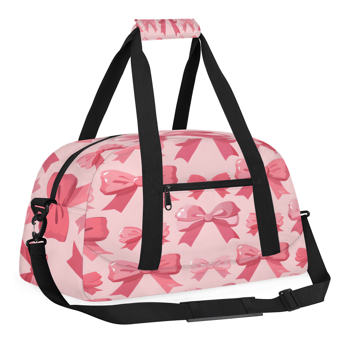 Herdesigns Pink Bow Sports Duffle Bag for Women & Men, Cute Gym Bag Dance Bag Overnight Bag Carry On Weekender Travel Bag